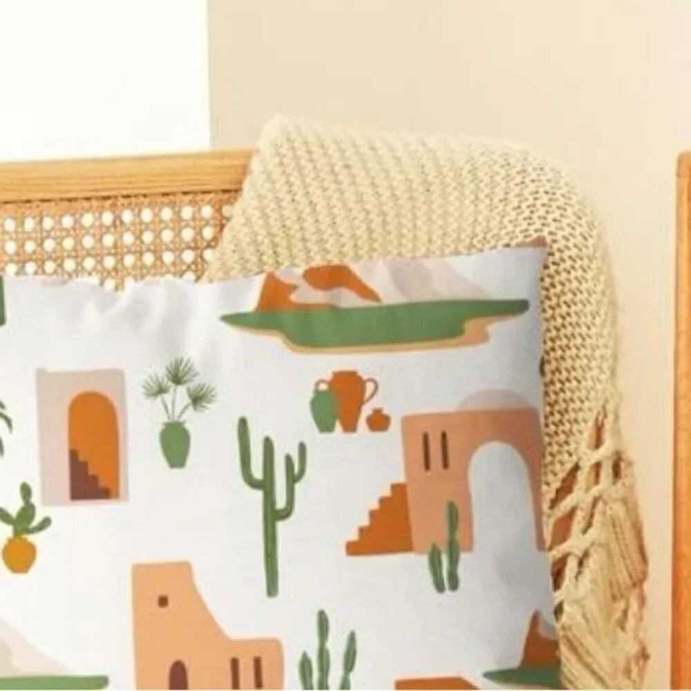 Pillow Cover Southwestern Cactus Buildings Western Zip Rectangle 19.7 X 11.8